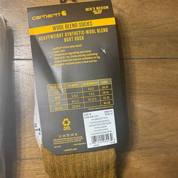 3 pairs Carhartt Men's Wool Blend Boot Socks - Gray and Brown, Size M 6-8.5 - Picture 3 of 3